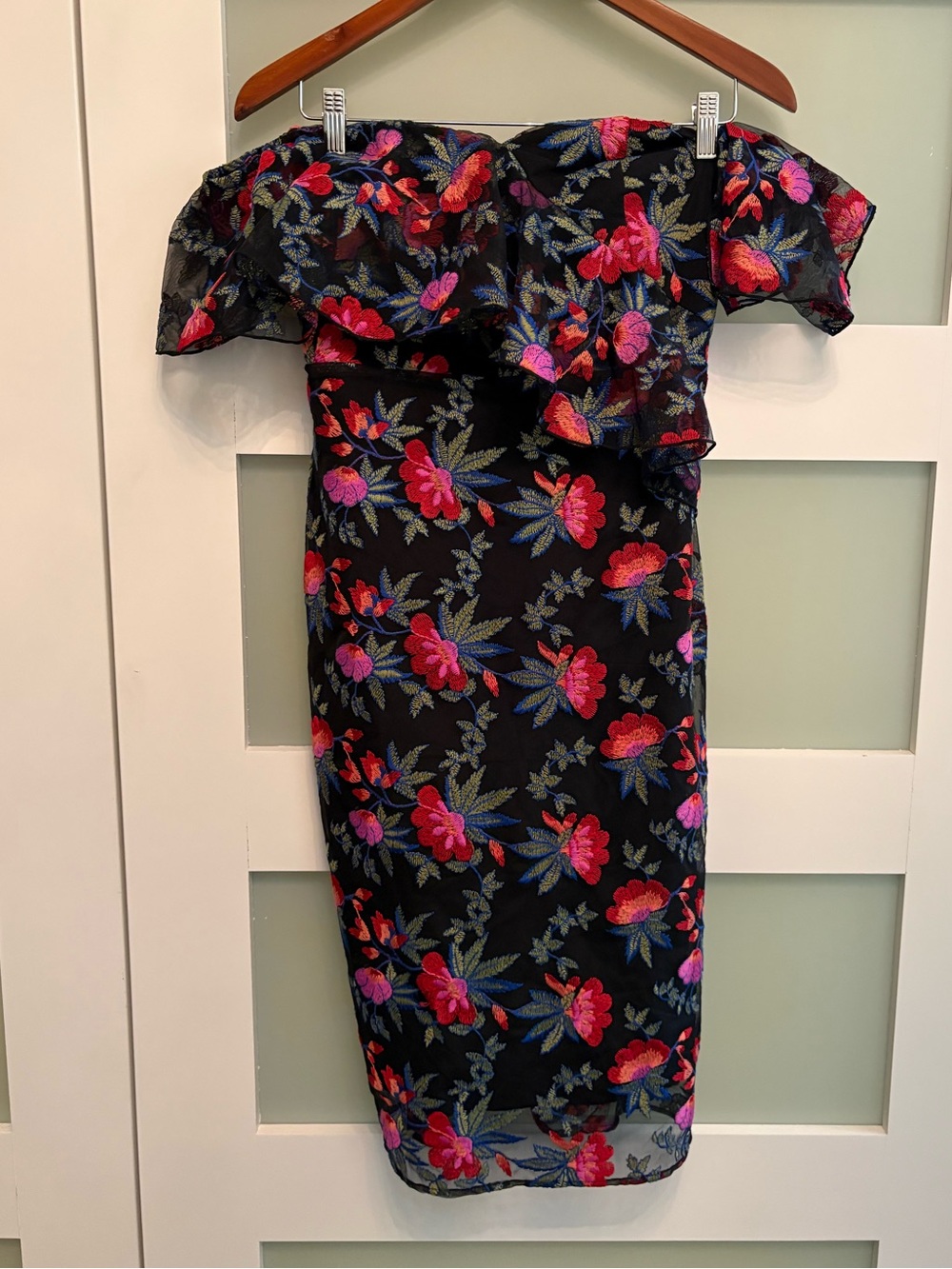 Sam Edelman Off-Shoulder Floral Midi Dress with Ruffle Size 2